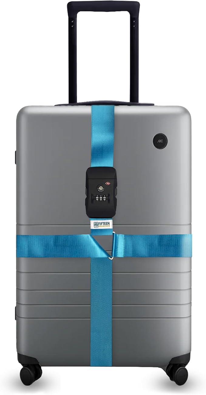 Nylon Luggage Straps for Suitcases | TSA Approved Adjustable Strap w/ 3-Digit Combo Lock | Heavy Duty Belt for 20-32 Inch Suitcases | Travel Luggage Belt Strap for Easy Identification (Neon Blue)
