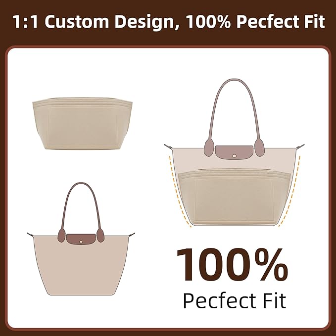 Doxo Longchamp Purse Organizer Insert Large Compatible with Le Pliage L Handbags Tote(Large,Beige)