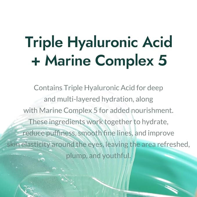 MIZON Triple Hyaluronic Acid Eye Gel Patches – Hydrogel Eye Masks with Seaweed Extract for Deep Hydration, Plumping & Soothing – 60 Pcs Under-Eye Treatment for Dryness & Fine Lines