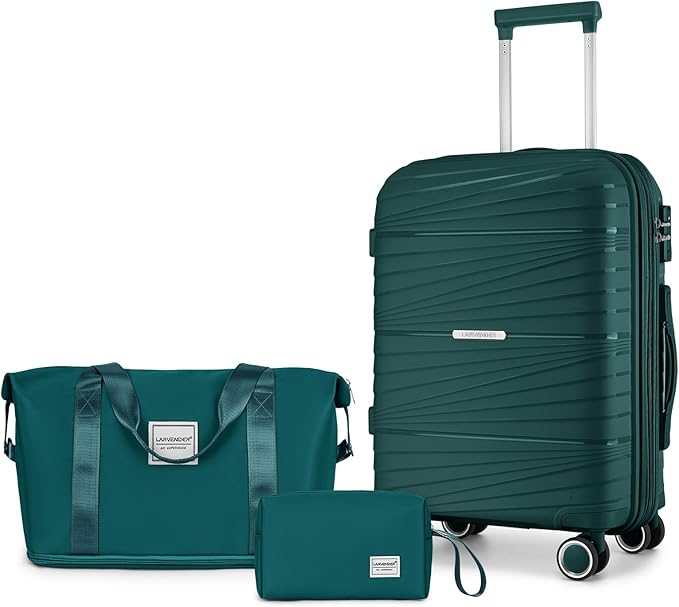 LARVENDER Carry On Luggage 22x14x9 Airline Approved, 20 Inch Hardshell & Lightweight PP Carry On Suitcase for Women with Spinner Wheels TSA Lock, Dark Green