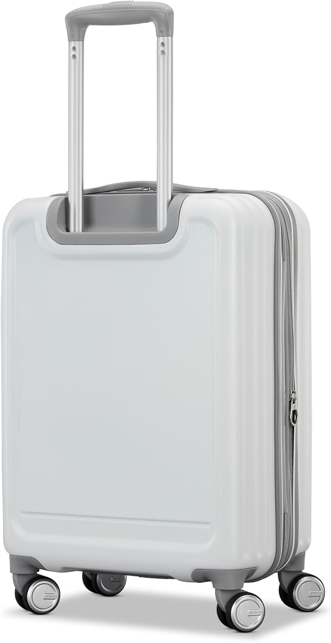 American Tourister Fathead Carry-On Luggage - Airline Approved - Customize with Sports or Character Decal - Durable Hardshell with 1.5" Expansion - 360° Spinner Wheels - RightHeight™ Handle - White