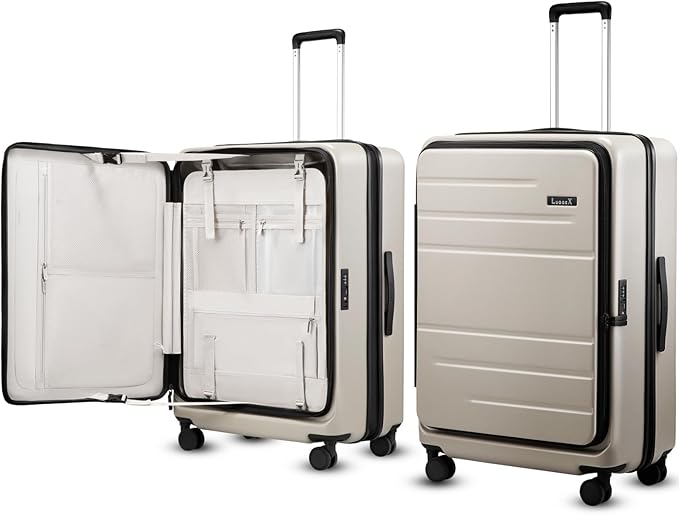 LUGGEX Checked Suitcase Top Opening, FLT Expandable Polycarbonate Hard Shell Suitcase with Wheels (FX-Lite, Beige, 30 Inch, 105L-115L)