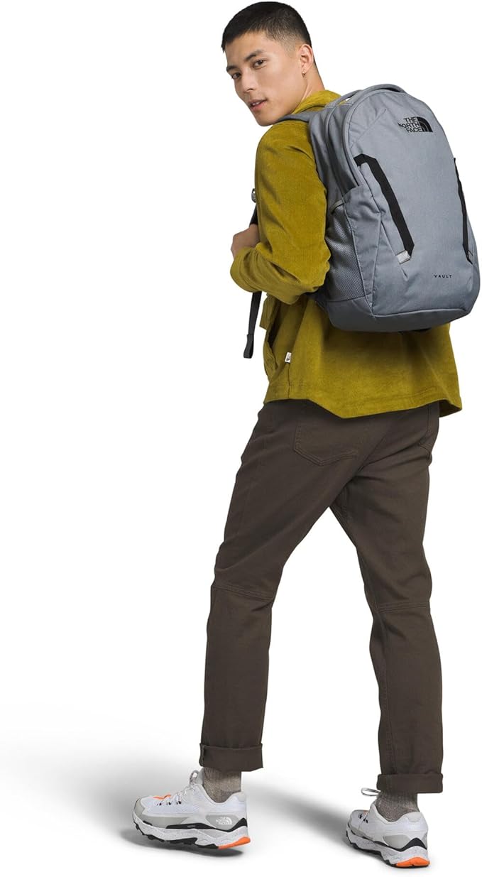 The North Face Vault Everyday Laptop Backpack - Commuter Travel Bag, Water-Repellent Finish, Spacious Compartment, Mid Grey Dark Heather/TNF Black-NPF, One Size