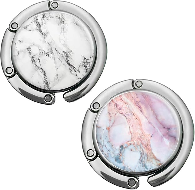 Foldable Purse Hook Womens Bag Table Hanger Collection Desk Hooks for Purse (2pack W-PB Marble Hook)