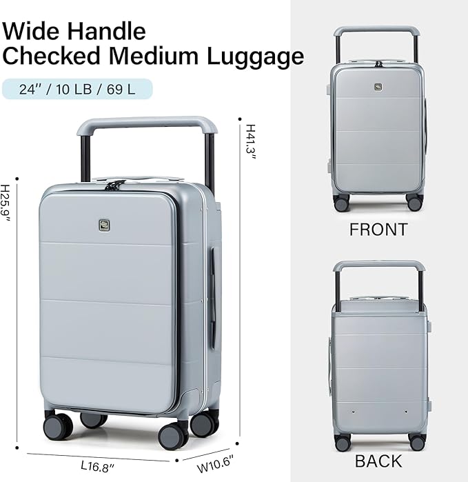 Hanke Top Opening 24 Inch Luggage with Spinner Wheels, Aluminum Frame All-PC Hard Shell Medium Suitcase, Trunk Wide Handle Luggage for Travel, TSA Checked-Medium (Grey, 69L)