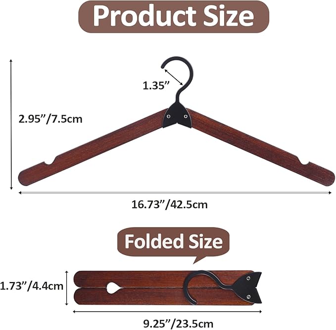 Edergoo Foldable Hangers 8 Pack, Wooden Travel Hangers Foldable for Suitcase, Portable Folding Travel Hanger for Cruise, Collapsible Space Saving RV Hanger for Trip