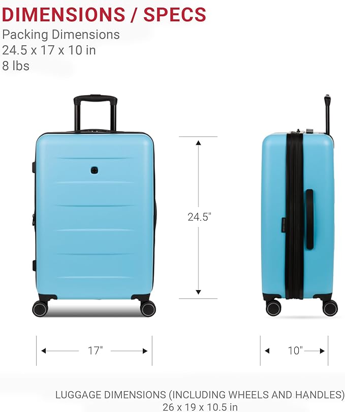 SwissGear 8020 Eclipse Hardside Expandable Luggage with Spinner Wheels, Powder Blue, Checked-Medium 24-Inch