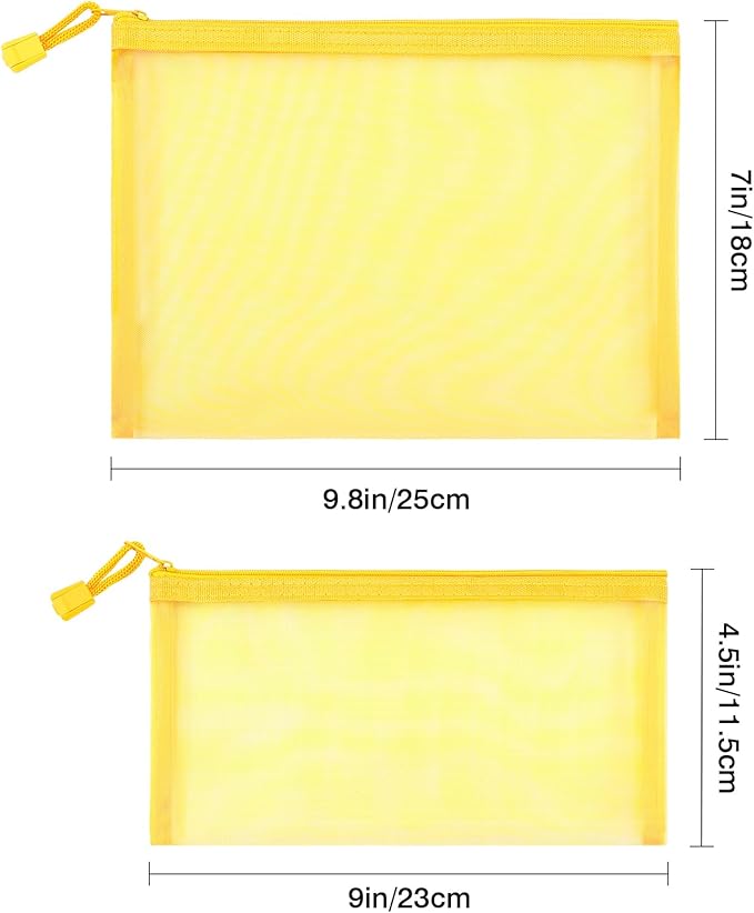 12 Pieces Zipper Nylon Mesh Pouch, Mesh Cosmetic Bags Makeup Bags Pencil Case, Multipurpose Travel Bags for Cosmetic School Office Supplies and Travel Accessories (Yellow, A5)