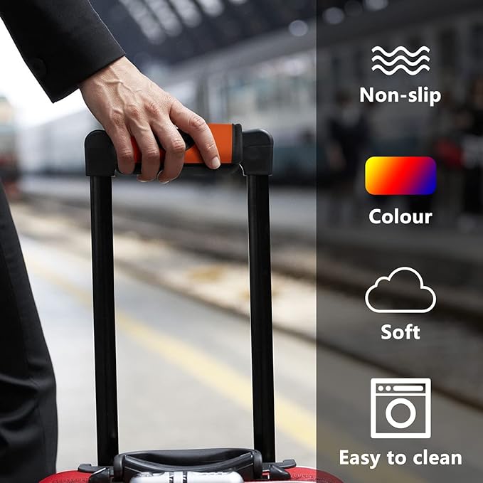 5 Pcs Neoprene Luggage Handle Wrap Handle Grip Luggage Tags Identifier Hollow Design for Push-Button, Bright Luggage Markers for Airport Travel Luggage Suitcase Trolley Case