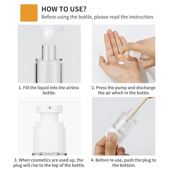 LONGWAY 2.7Oz 80ml Clear Airless Cosmetic Cream Pump Bottle Travel Size Dispenser Refillable Containers/Foundation Travel Pump Bottle for Shampoo (Pack of 6)