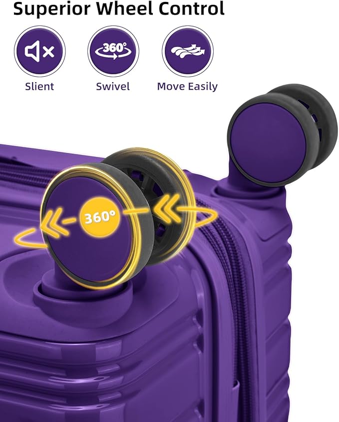 LARVENDER Carry On Luggage 22x14x9 Airline Approved, 20 Inch Expandable PC+ABS Hardside Suitcase Carry On Luggage with Spinner Wheels TSA Lock for Women Men (Purple)