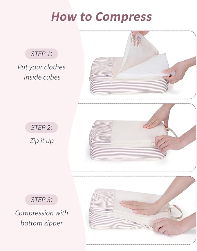 Narwey 6 Set/5 Set Compression Packing Cubes for Travel Kids Women Carry on, Packing Organizers Bag for Backpack Luggage Suitcase Duffle Bags