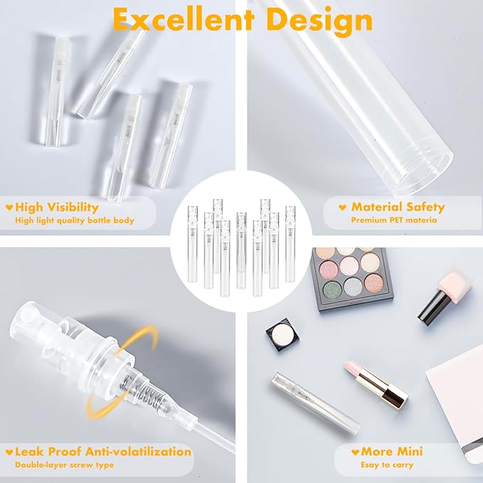 Mini Perfume Sample Bottles, 10 Pack 5 ml Plastic Small Perfume Spray Bottle, Fine Mist, Portable Perfume Travel Refillable Bottle, Upgraded atomizer sprayer for perfume, Clear