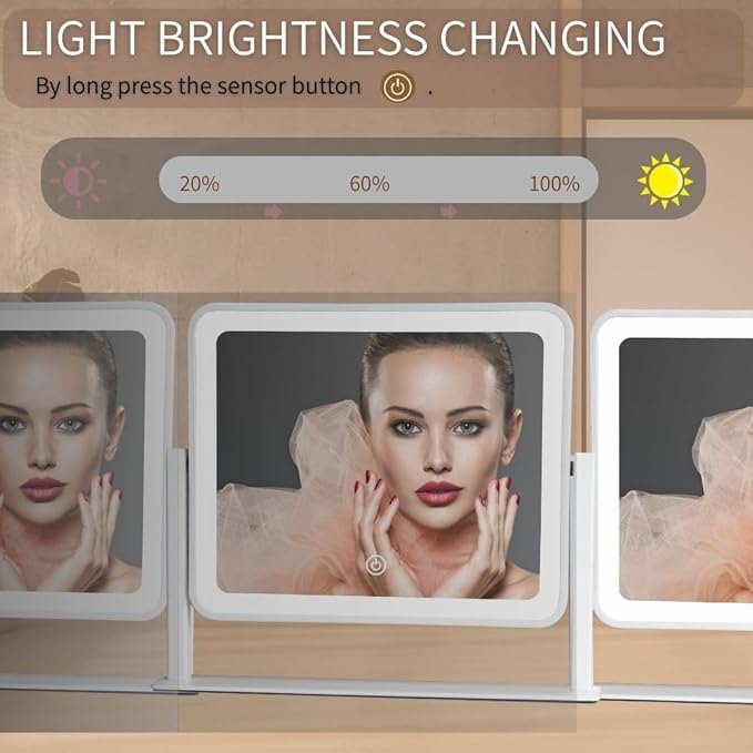 12"x14" LED Vanity Mirror with Lights, 3-Color Dimmable Touch Control, Large Lighted Makeup Mirror, USB-Rechargeable Cordless Design, Sturdy Metal Frame, Oversized Tabletop Mirror, Gift-Ready
