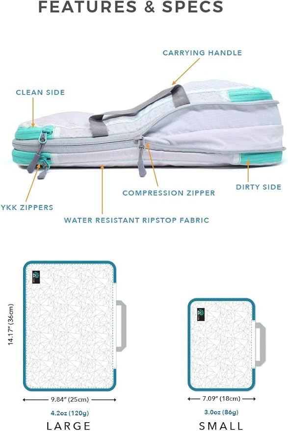 Acteon Compression Packing Cubes - 2 Pack Clean Dirty Separate Zipper - Lightweight Travel Packing Cubes for Luggage - Suitcase Organizer Travel Cubes - Large Small Laundry for Clothes Shoes Makeup