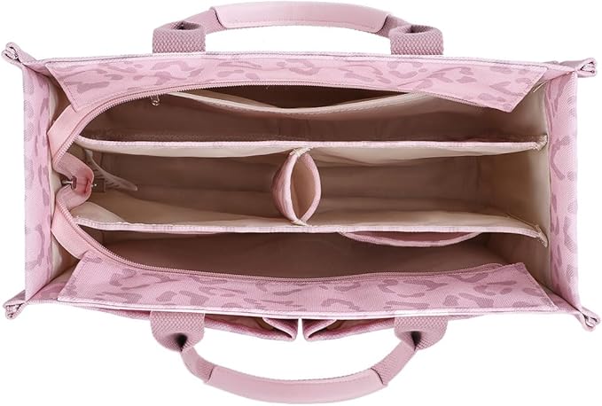 FIORETTO Canvas Tote Bag for Women with Zipper Closure & Individual Compartments for Work College for Teacher & Nurse