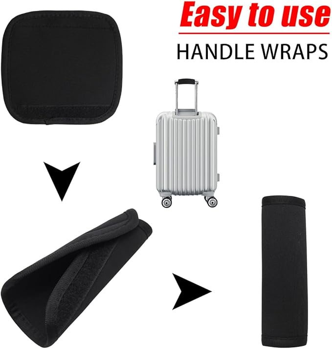 2pcs Black Luggage Handle Wraps for Suitcase- Soft Suitcase Handle Covers for Travel Accessories（ Bright Color for Suitcase Tags Identifiers ）
