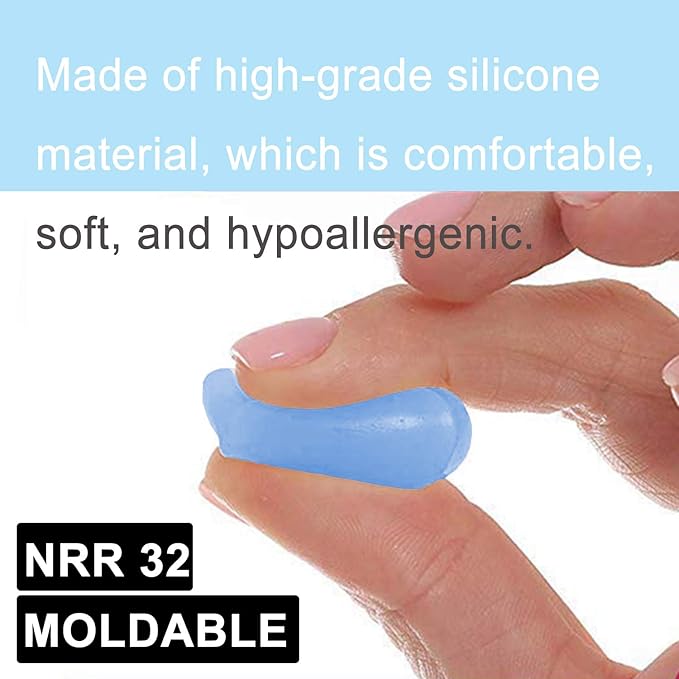 Ear Plugs for Sleeping, Reusable Silicone Moldable Noise Cancelling Sound Blocking Reduction Earplugs for Swimming, Snoring, Concerts, Shooting, Airplanes, Musicians, 32dB Highest NRR