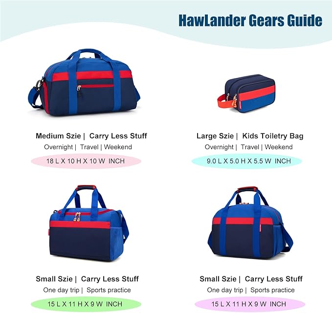 HawLander Large Kids Duffle Bag for Travel, Overnight, or Weekender, 22" inch (Dark Blue)