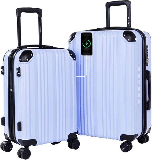OUZZO Luggage Sets 2 Piece Expandable 20/24 Inch Suitcase with Double Spinner Wheels Lightweight ABS+PC Hardshell Travel Suitcase Sets with TSA Lock USB Port Business & Family Trips