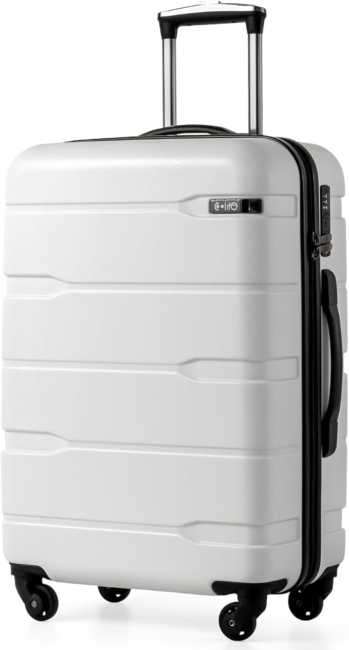 Coolife Medium Checked Luggage Hardside PC+ABS Suitcase with TSA Lock, Lightweight Rolling Carry On with Spinner Wheels(White, 24in)