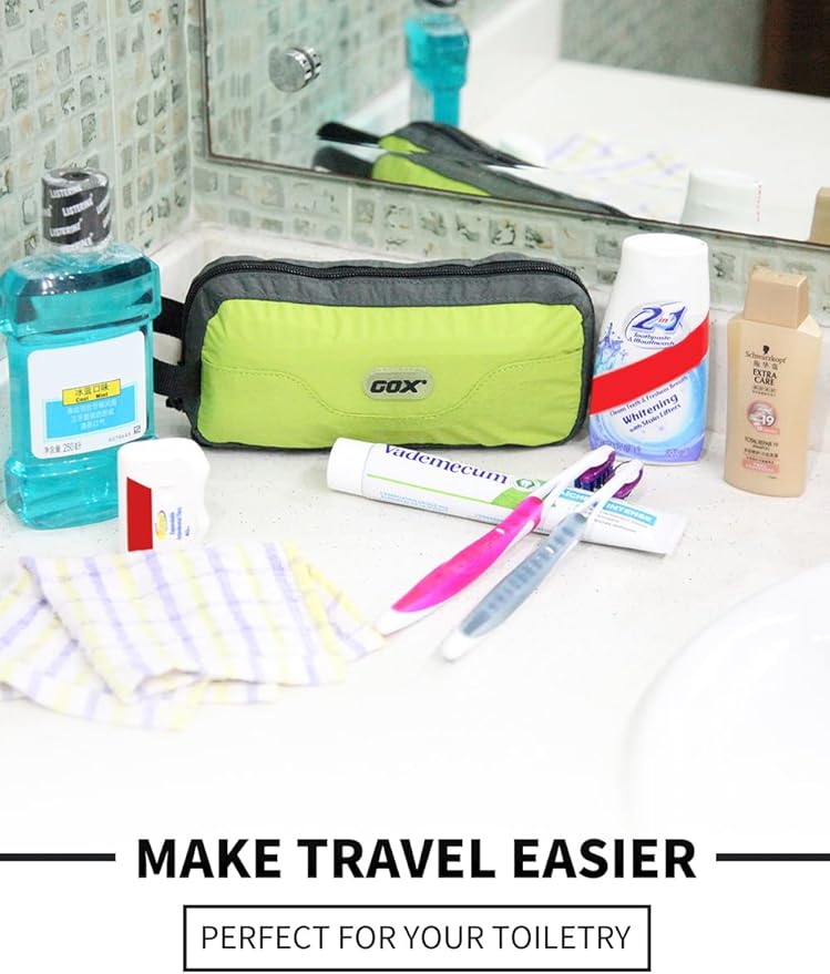 GOX Travel Small Toiletry Bag for Men Nylon Dopp Kit Medicine Bag Travel Organizer Pouch Shave Kits for Teens Toiletry Essentials Bathroom Compact (Green, 7.9 * 3.7 * 2 Inches)