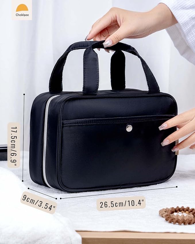 Travel Hanging Toiletry Bag for Women - Waterproof Cosmetic Organizer with Clear Window, Lightweight Bathroom Bags for Essentials, Makeup, Shampoo, Toiletries Black, Medium