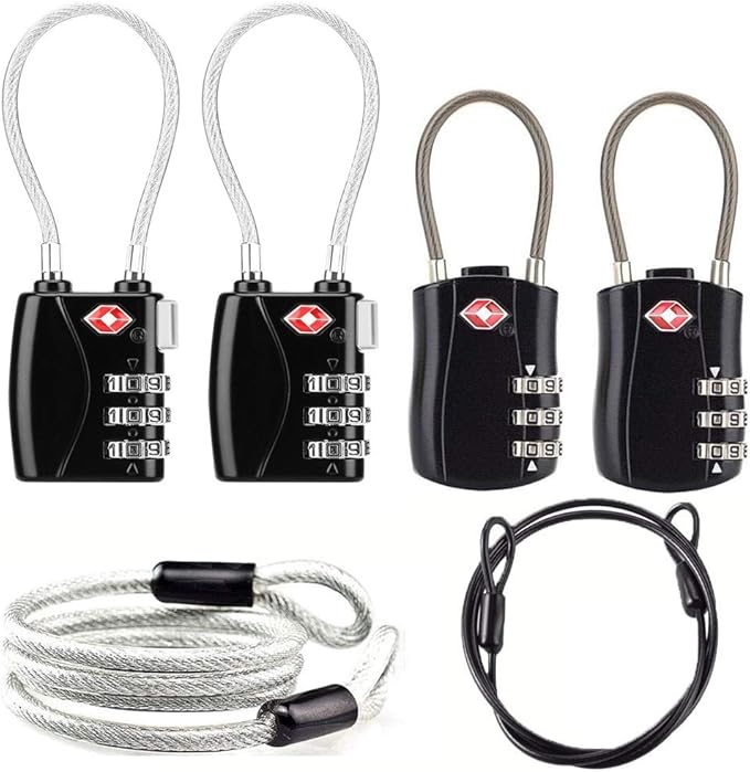 TSA Locks, Digit Combination Padlocks and Steel Cable Combination Travel Security Lock for Baggage, Suit Case, Gym, Bike Locks (TSA Luggage Locks-4)