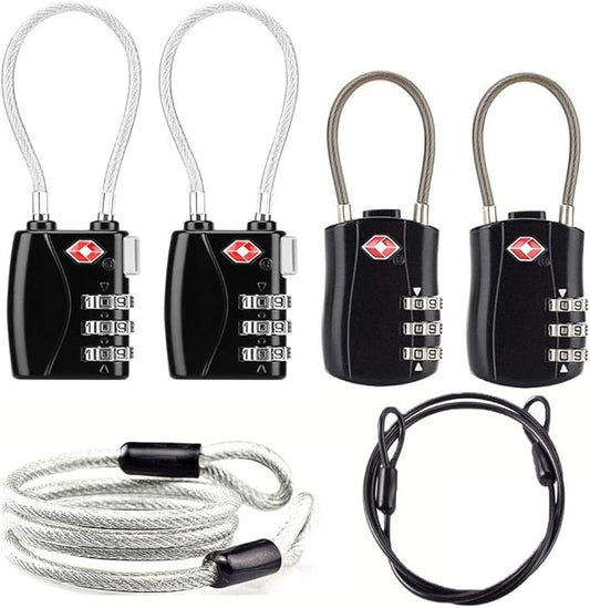 TSA Locks, Digit Combination Padlocks and Steel Cable Combination Travel Security Lock for Baggage, Suit Case, Gym, Bike Locks (TSA Luggage Locks-4)