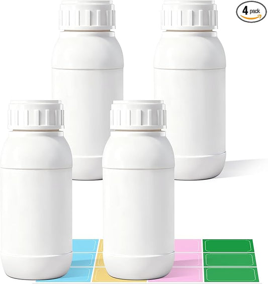 4Pack 3.4oz (100ml) BPA-Free Wide Mouth Plastic Travel Bottles - Empty Small Containers with Lids & Caps, EVOH High Barrier Leak Proof Storage for Toiletries, Samples, Medicine & Water
