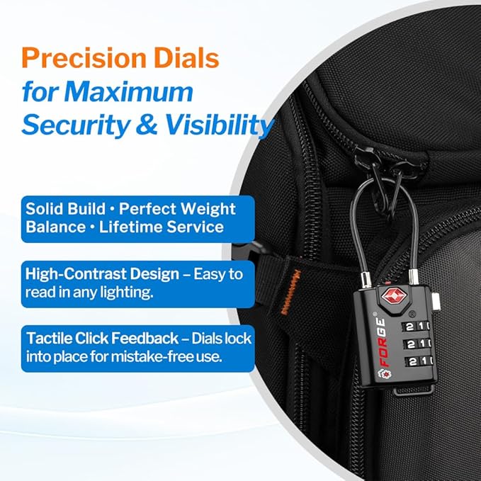Open Alert TSA Approved Luggage Locks, 6 Pack, Easy Read Dials with Alloy Body.