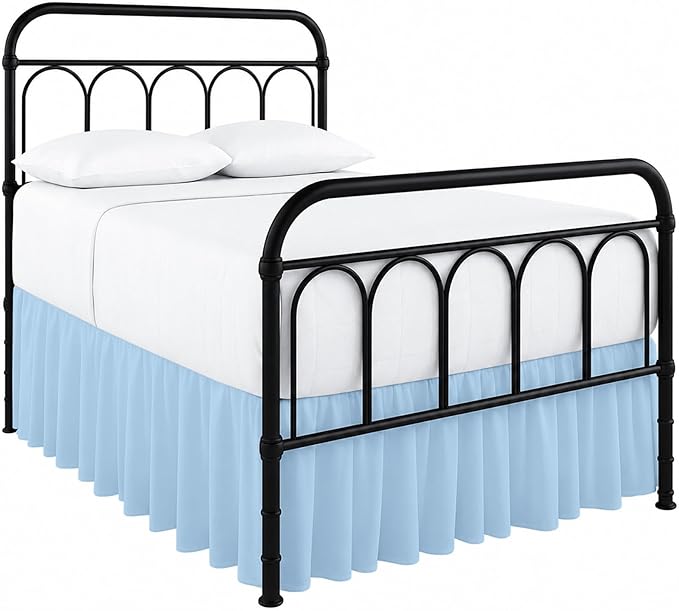 Cottingon Bed Skirt King 15" Drop with Split Corners, 100% Microfiber Soft and Stylish, Dust Ruffle with Platform, Light Blue