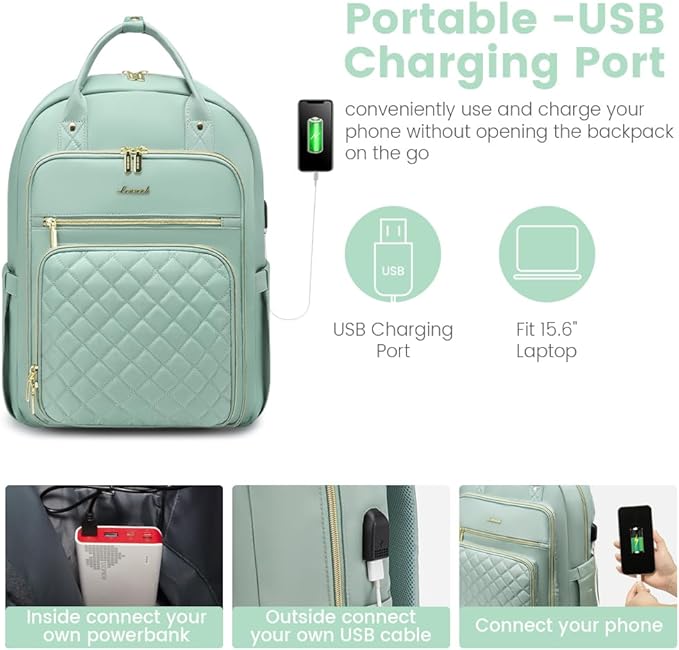 LOVEVOOK Laptop Backpack for Women, Water Resistant Travel Work Backpacks Purse Stylish College Business Teacher Nurse Computer Bag with USB Charging Port, Fits 15.6" Laptop