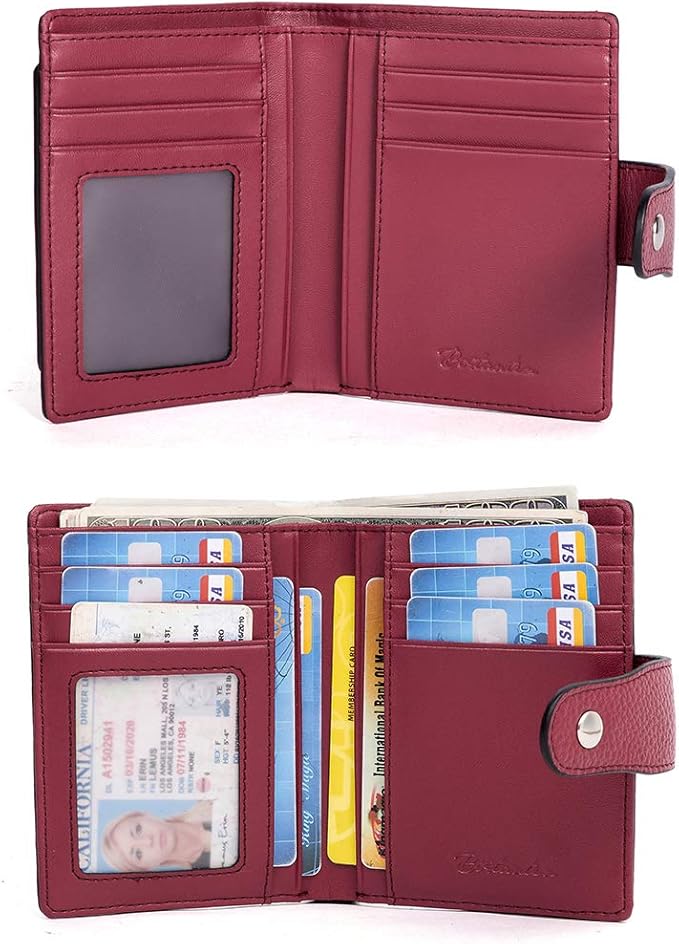 BOSTANTEN Women Leather Wallet RFID Blocking Small Bifold Zipper Pocket Wallet Card Case Purse with ID Window