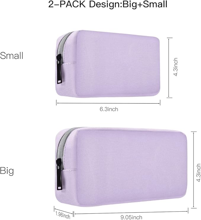 Universal Electronics Accessories Bag Pouch, 2-Pack Portable Soft Carrying Case Bag Wire Cable Organizer for Hard Drive, Power Adapter, Laptop Mouse, Cosmetics Kit, Cell Phone, Small+Big-Purple