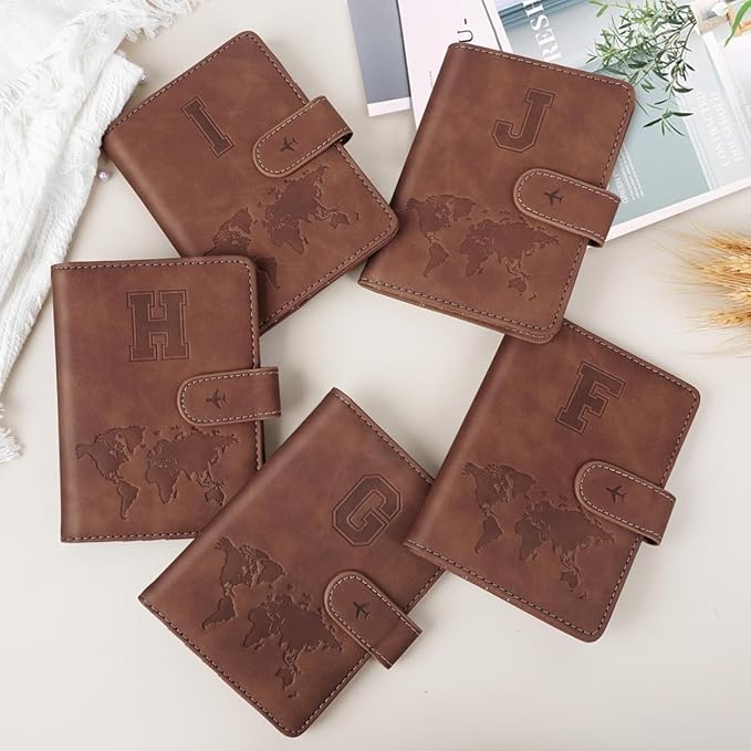 Passport Holder Wallet Cover Personalized Letter A-Z Travel Wallet RFID Blocking Passport Cover Wallet Case for Travel Passport Book Holders for Women and Men, Brown-I