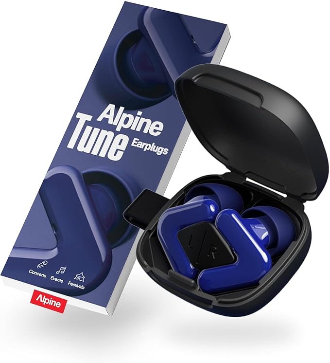 Alpine Tune Earplugs, Concert Ear Plugs for Noise Reduction, High Fidelity Music Quality, 19dB Hearing Protection with Crystal Clear Sound, Incl. 4 Sizes, Parties, Raves, Festivals & Clubs, Dark Blue