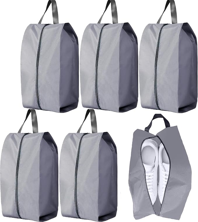 5Pcs Large Travel Shoe Bags Portable Travel Gifts Shoe Organizer with Zipper Closure, Waterproof Nylon Shoe Storage Organizer with Handle Travel Bags For Men and Women, Grey