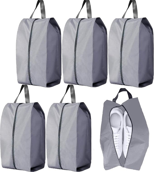 5Pcs Large Travel Shoe Bags Portable Travel Gifts Shoe Organizer with Zipper Closure, Waterproof Nylon Shoe Storage Organizer with Handle Travel Bags For Men and Women, Grey