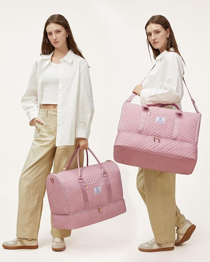 LOVEVOOK Convertible Garment Bag for Travel with Shoe Pouch, Carry On Garment Duffel Bag with Toiletry Bag, 2 in 1 Hanging Suitcase Suit Bag, Waterproof Weekender Bag for Women Travel, Wedding, Pink