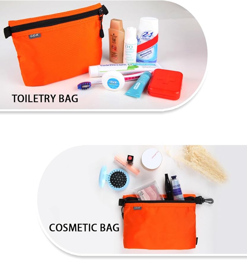 GOX Small Toiletry Bag for Men Bulk Cosmetic Bag Dopp Kit Carry On Zipper Pouch Organization Nylon Small Packing Sack Water Repellent(Orange)