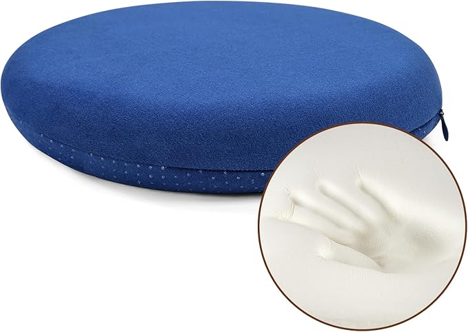 BUYUE Memory Foam Seat Cushion, Dia 15" Soft Velvet Round Stool Cushion Anti-Slip Chair Pads, M, Navy Blue