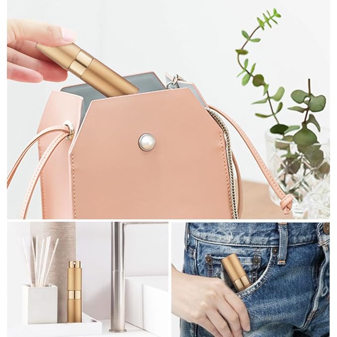 LISAPACK 8ML Atomizer Perfume Spray Bottle for Travel, Empty Refillable Cologne Dispenser, Portable Sprayer (Rose Gold)
