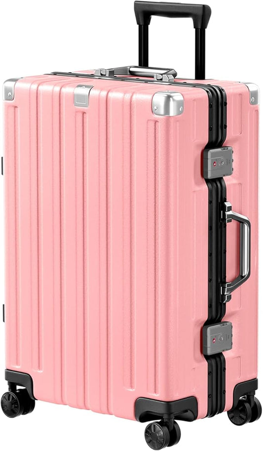 Krute Zipperless Luggage 24 Inch Aluminum Frame Suitcase with Spinner Wheels PC+ABS Hardide Checked Luggage TSA Approved