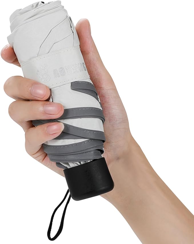 GAOYAING Mini Compact Travel Umbrella with Reflective Safety Stripes, Portable Folding Design with Case