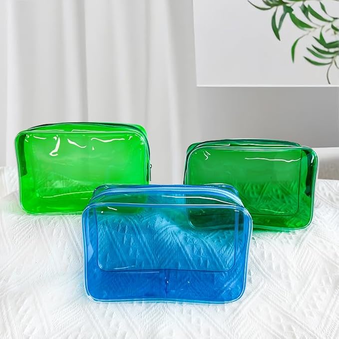 Neon TSA Approved Clear Toiletry Pouch, 7"x2.3"x4.7" Size, PVC Travel Makeup Bags for Toiletries, Transparent Cosmetic Bag for Women and Men Small (green)