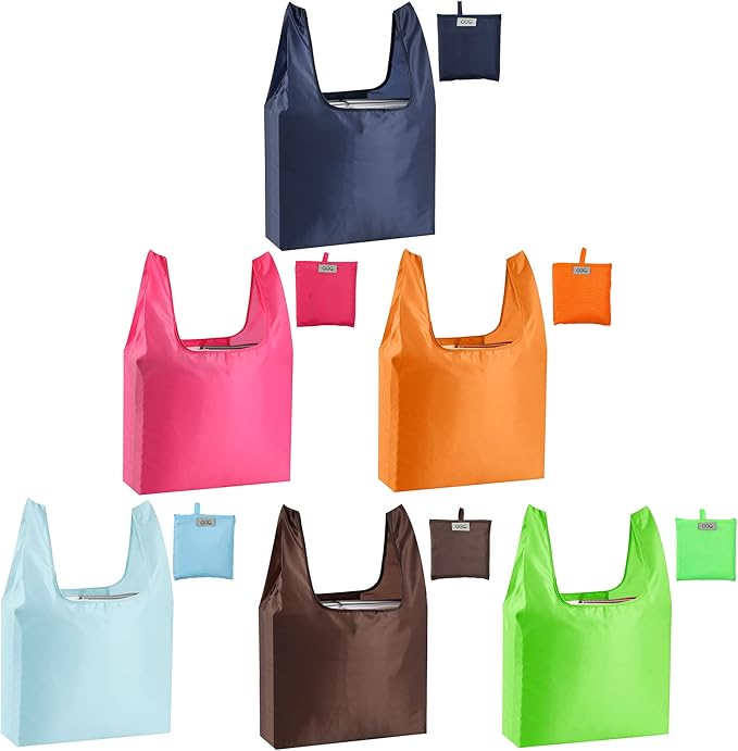 Large Reusable Bags Shopping Washable Foldable 6 Pack Grocery Bags Heavy Duty Lightweight Folding Gift Tote Bag Durable Polyester Color