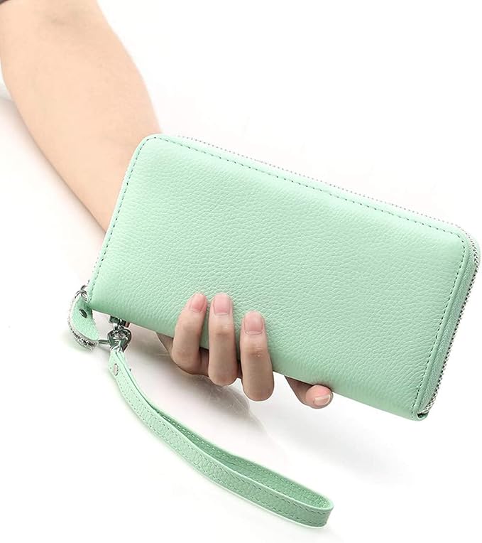 Moflycom Womens Wallet RFID Blocking Genuine Leather Zip Around Wallet Clutch Wristlet Travel Long Purse for Women