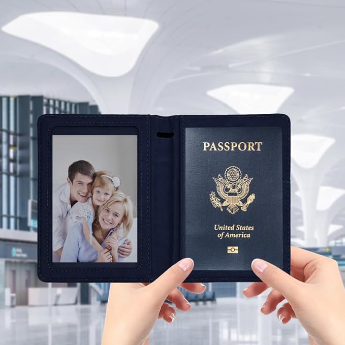 Passport Holder for Travel, Passport Holde Passport Cover Wallet Travel Passport Holders Must Haves for Women Men, PU Leather Passport Book Card Holder Case,Travelling Essentials, Deep Blue