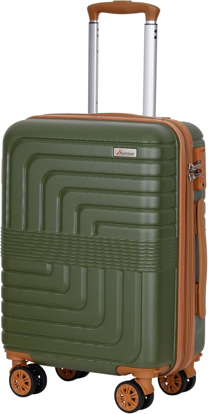 Romswi 22x14x9 Airline Approved 21in Carry On Luggage,Expandable Carry On Hardshell Suitcase for 20% More Space, Lightweight Hardside CarryOn withYKK Zipper,Scratch-Resistant Olive Green